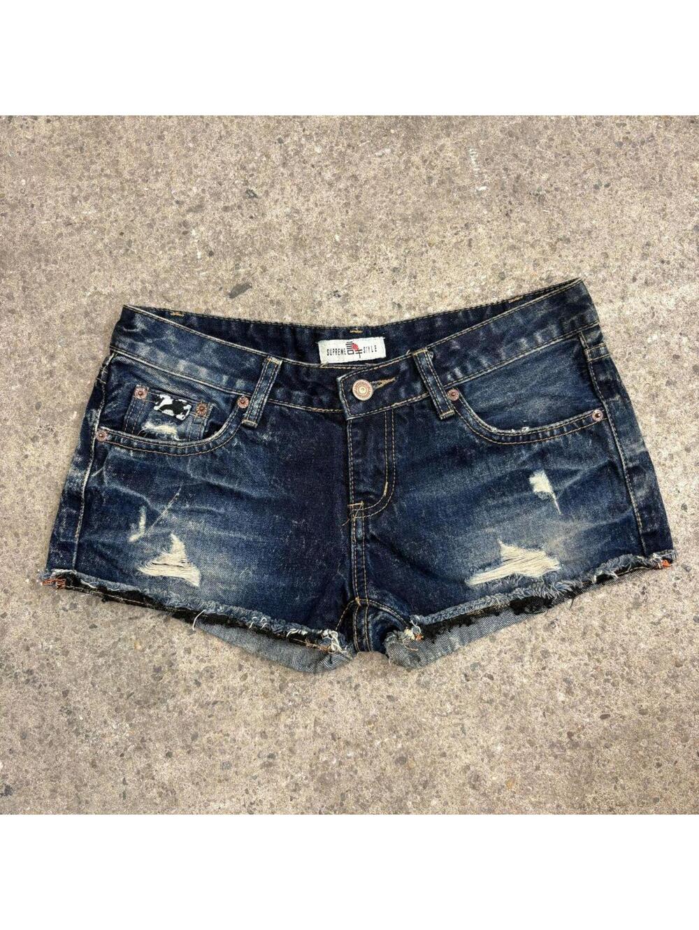 Vintage Y2K Low Rise Denim Micro Shorts Faded Dark Wash